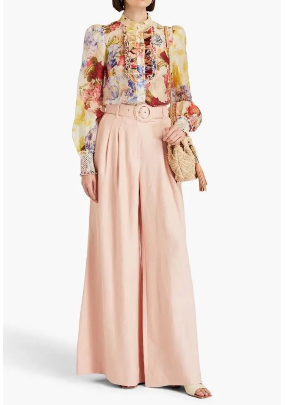NWOT ZIMMERMANN Belted Linen Wide Leg Pant Women’s 0 Blush